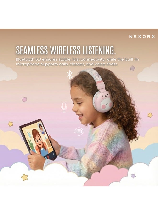 NEXORX NexTunes 002 Kids Headphones – Bluetooth 5.3, 20H Playtime, 85dB Safe Volume Limit, 40mm Drivers, Foldable & Comfortable Design for Ages 3+ PINK/SKY BLUE - Image 3